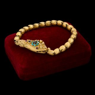 Antique Vintage Deco Retro 18k Gold Etruscan Lalaounis Zolotas Snake Bracelet