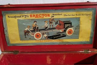 1931 Erector White Truck 7 - 1/2 w/ Motor Litho Label Wood Box Vintage Gilbert Set 2