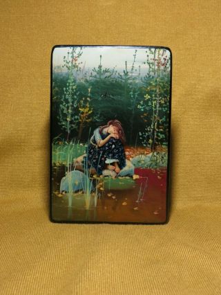 Vintage Soviet Ussr 1969 Lacquer Box Fedoskino Hand Painted