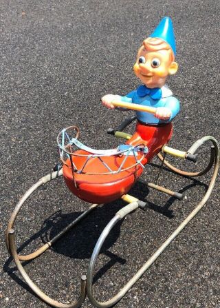 Vtg Rare Antique Canova Spring Bounce Ride On Pinocchio Molded Italy Child Toy