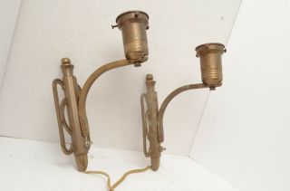 pair vintage antique Art Deco wall Sconces Cast Metal lighting fixture plug in 3