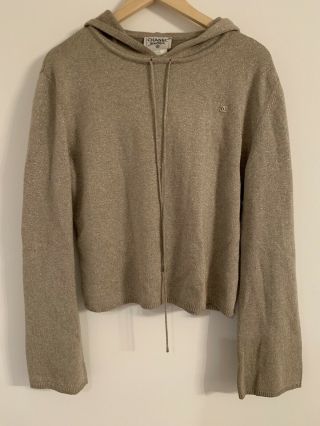 Chanel Vintage Taupe Metallic Hoodie.  Wool Cashmere Blend.  Size 38
