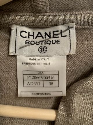 Chanel Vintage Taupe Metallic Hoodie.  Wool Cashmere Blend.  Size 38 3