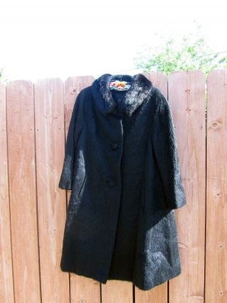 Vintage Lilli Ann Paris Coat Mohair Collar S/m Black 1950 Larp Cosplay