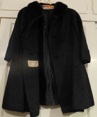 Vintage Lilli Ann Paris Coat MOHAIR Collar S/M Black 1950 LARP COSPLAY 2