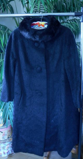 Vintage Lilli Ann Paris Coat MOHAIR Collar S/M Black 1950 LARP COSPLAY 3