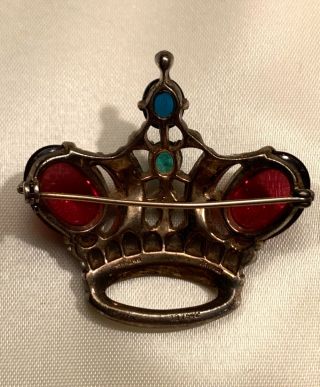 Vintage Trifari Sterling Alfred Philippe Ruby Cabochon Large Royal Crown Brooch 4