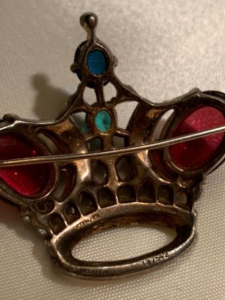 Vintage Trifari Sterling Alfred Philippe Ruby Cabochon Large Royal Crown Brooch 5