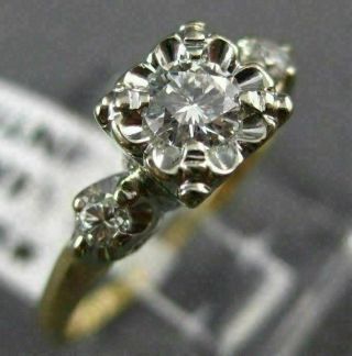 Antique.  35ct Old Mine Diamond 14kt Two Tone Gold Fishtail Engagement Ring 9530