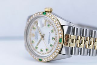 Rolex Men ' s Watch Datejust 18K Gold & Steel 36mm Diamond Emerald Dial & Bezel 2