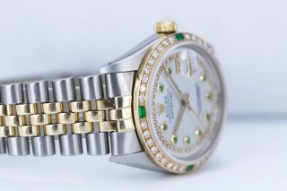 Rolex Men ' s Watch Datejust 18K Gold & Steel 36mm Diamond Emerald Dial & Bezel 6
