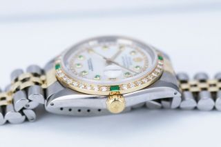 Rolex Men ' s Watch Datejust 18K Gold & Steel 36mm Diamond Emerald Dial & Bezel 7