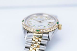 Rolex Men ' s Watch Datejust 18K Gold & Steel 36mm Diamond Emerald Dial & Bezel 9