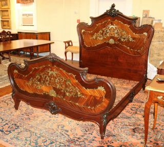 Rare R J Horner Inlaid Silver Copper Mop French Walnut Bed Restored C1880