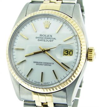 Rolex Datejust Mens 2tone 18k Yellow Gold & Stainless Steel Jubilee White 16013