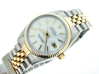 Rolex Datejust Mens 2Tone 18K Yellow Gold & Stainless Steel Jubilee White 16013 4