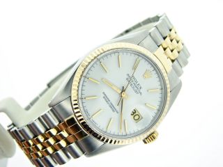Rolex Datejust Mens 2Tone 18K Yellow Gold & Stainless Steel Jubilee White 16013 5