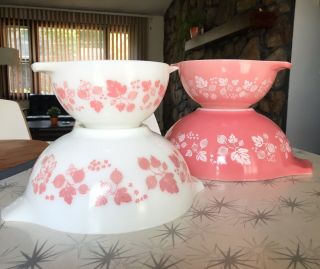 Vintage Pyrex - Pink Gooseberry Cinderella Bowl - Set Of Four
