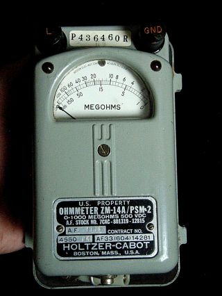 Vintage Holtzer - Cabot Ohm Meter W/ Case,  Us Property,  Megohmmeter,  Zm - 14a/psm - 2