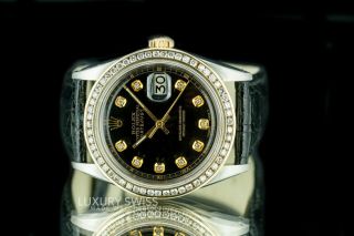 Rolex Watch Lady 26mm Datejust Two - Tone Black Dial with Diamond Bezel & Markers 3