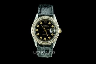 Rolex Watch Lady 26mm Datejust Two - Tone Black Dial with Diamond Bezel & Markers 4