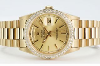 Mens Rolex Day - Date 18038 Presidential 18k Yellow Gold Champagne 1.  35ct Diamonds 4