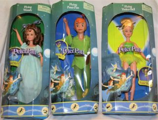Vintage 1997 Disney Flying Peter Pan,  Wendy,  And Tinker Bell Doll