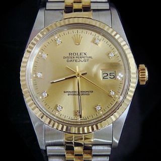 Rolex Two - Tone 18k Gold/stainless Steel Datejust Champagne Factory Diamond 16013