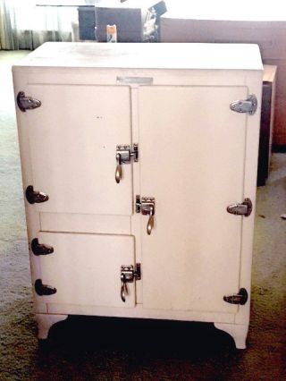 Antique Metal Ice Box Refrigerator By Leonard Grand Rapids Refrigerator Co.
