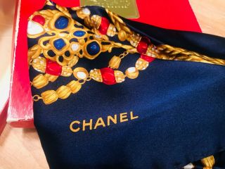 Chanel - Vintage Authentic Chanel Silk Scarf In Sax Fifth Avenue Box