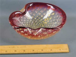 Vintage Murano Art Glass Cranberry Gold Candy Dish Bowl