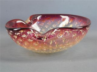 VINTAGE MURANO ART GLASS CRANBERRY GOLD CANDY DISH BOWL 2