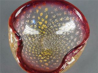 VINTAGE MURANO ART GLASS CRANBERRY GOLD CANDY DISH BOWL 3
