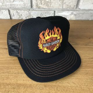 Rare Vtg 80s 90s Harley Davidson Mesh Trucker Snapback Hat Cap Motorcycle Flames