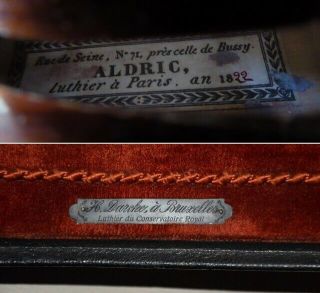 Old violin set,  French ALDRIC 1822 label,  with two bows 12