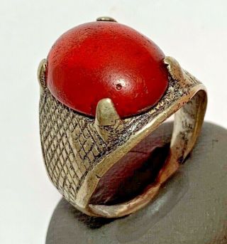 Ancient Roman Silver Ring With Rare Red Stone 7.  1gr 28.  2mm (inner 19mm)
