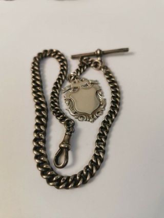Antique Victorian Albert Sterling Silver Pocket Watch Chain Fob T - Bar Dog Clip