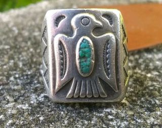 Vintage Bell Trading Post Sterling Silver Turquoise Thunderbird Ring
