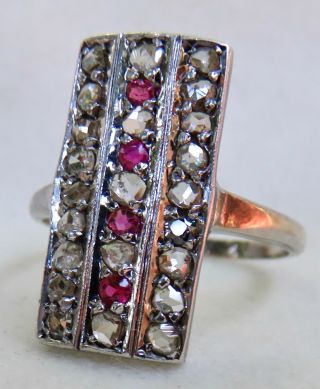 ANTIQUE VICTORIAN 1.  0 CT.  OLD ROSE CUT DIAMOND & RUBY LONG DINNER RING 14K GOLD 3