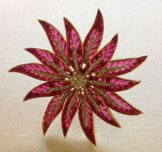 Exceptional Large Ruby Red Trifari Waffle Glass Flower By Alfred Philippe Rare 3