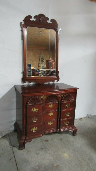 Thomasville Bachelors Chest Dresser Mirror Block - front Chippendale Mahogany 2