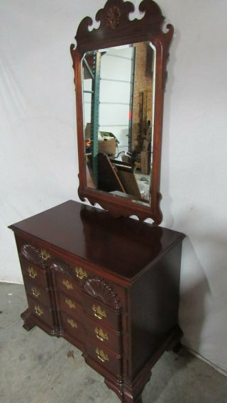 Thomasville Bachelors Chest Dresser Mirror Block - front Chippendale Mahogany 3
