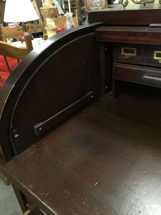 Antique 1900’s Roll - top Desk Solid Mahogany18 Drawers Auto - lock Dornette Bros 12