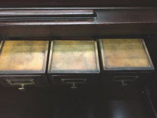 Antique 1900’s Roll - top Desk Solid Mahogany18 Drawers Auto - lock Dornette Bros 7