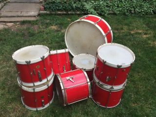 Antique Vintage Ludwig Slingerland WFL Marching Drums Snare Bass W/ Harnesses 2