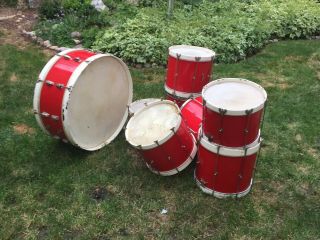 Antique Vintage Ludwig Slingerland WFL Marching Drums Snare Bass W/ Harnesses 9