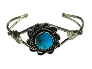 Vintage Old Pawn Southwestern Sterling Silver Cuff Bracelet With Turquoise Stone