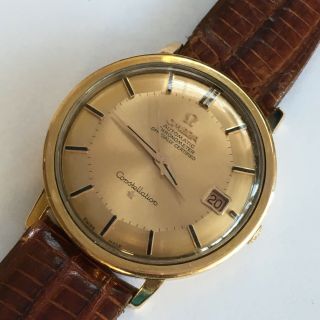 Vintage 18K Rose Gold OMEGA CONSTELLATION 561 Cinnamon Pie Pan Dial Men ' s Watch 12