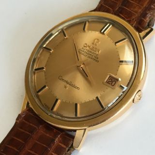 Vintage 18K Rose Gold OMEGA CONSTELLATION 561 Cinnamon Pie Pan Dial Men ' s Watch 7