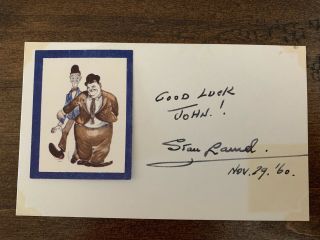 Stan Laurel Vintage Autographed Signed Index Card - - And Hardy